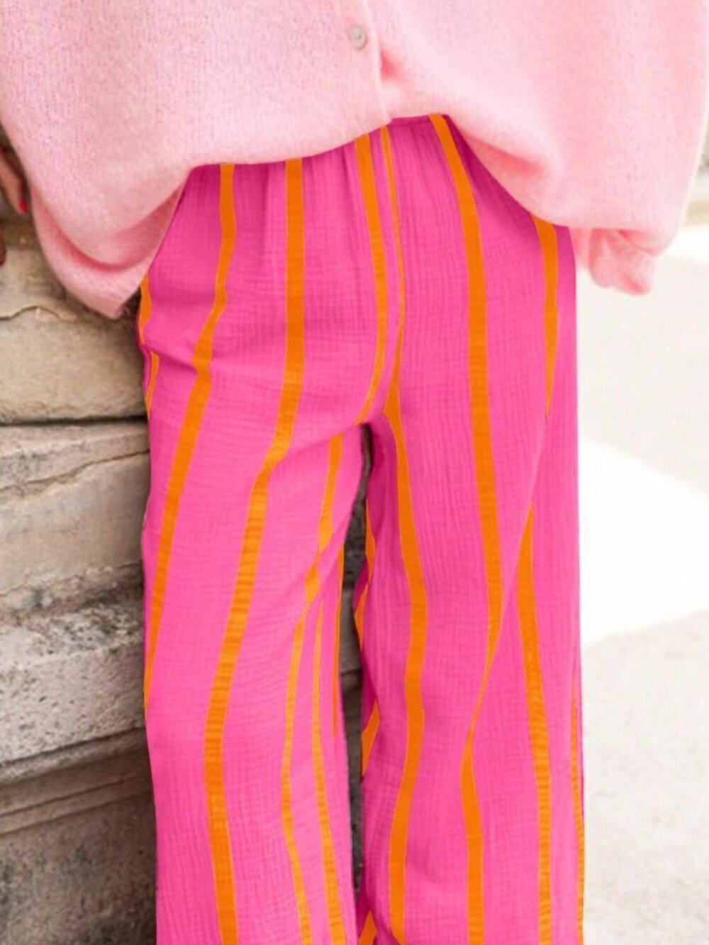 Casual Women's Polyester Striped Pants With Pocket - Picture 4 of 5
